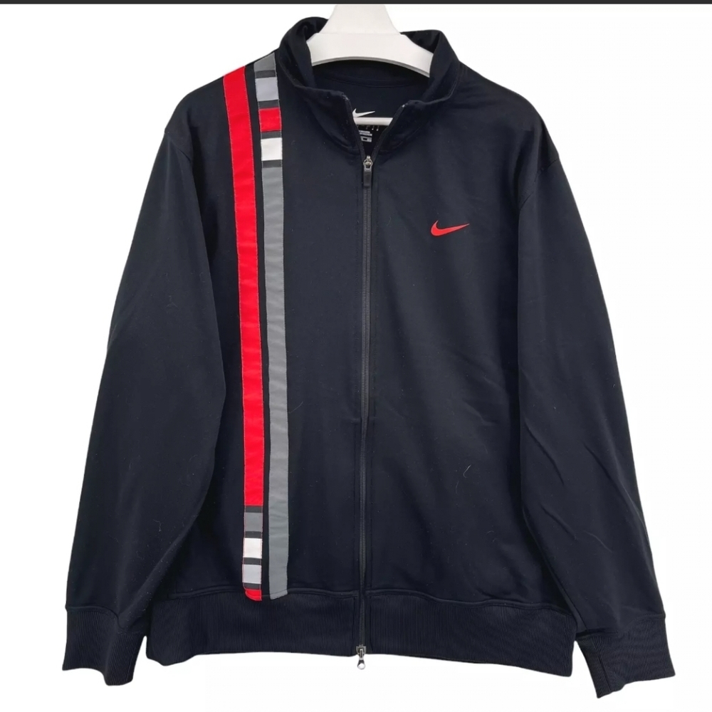 Nike Dri-Fit Full Zip Track Jacket Adult 2XL XXL Black Red Striped Mens